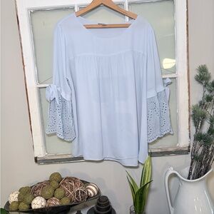 LOFT Light Blue Blouse with Lace Sleeves